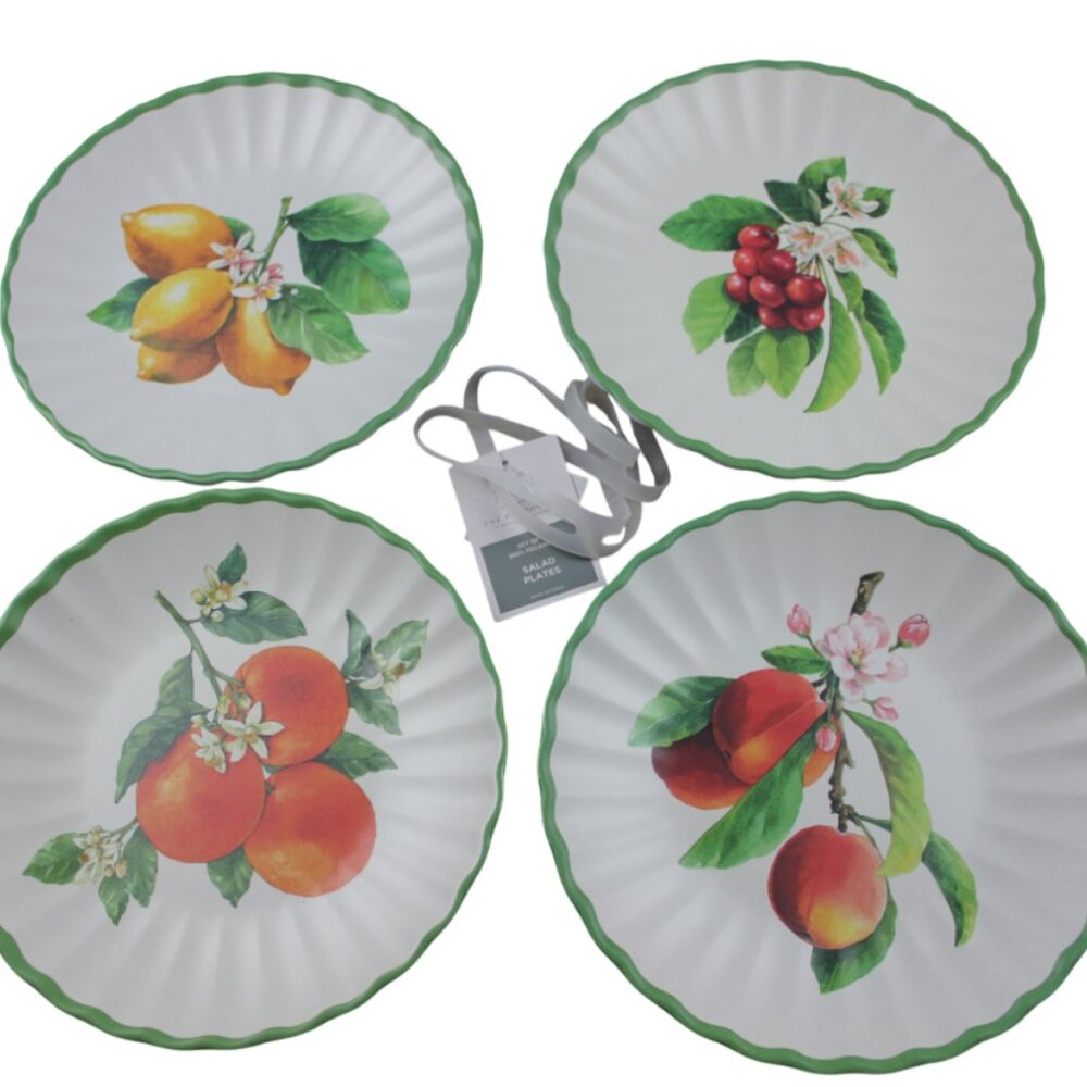 Rachel Ashwell Fruit Melamine 8" Salad Plates Set of 4 Farmhouse Lemon Peach NWT